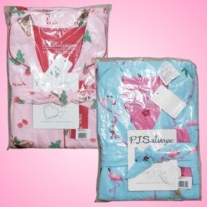 2 PJ Salvage Flannel Pajama Sets XL Peppermint Martini & Flamingo Top/Pants